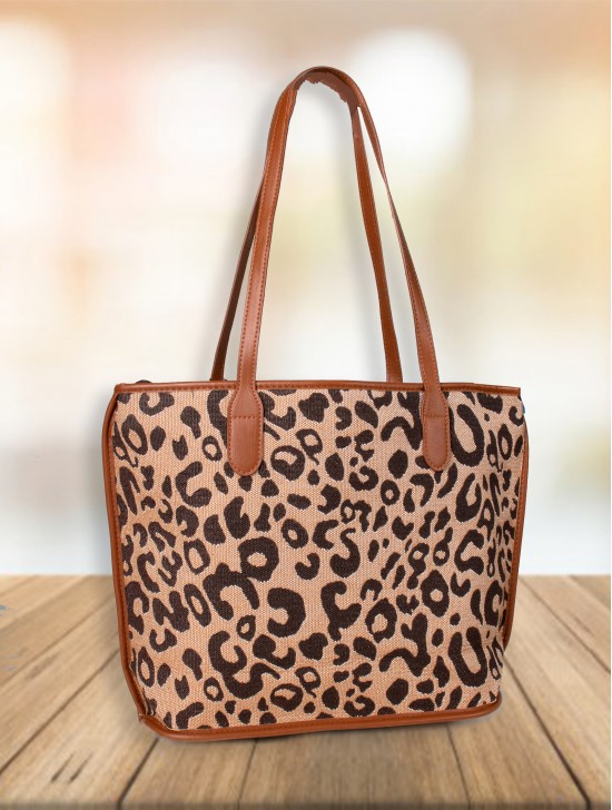 Leopard Print Tote Bag With Faux Leather Accents